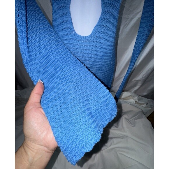 Sexy Blue Knit Dress Size Medium Beach Club Party Date Crochet Cut Out Boho Hot - Picture 7 of 9